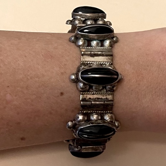 Vintage 925 Sterling Silver 🖤 Onyx Bracelet - Picture 3 of 10